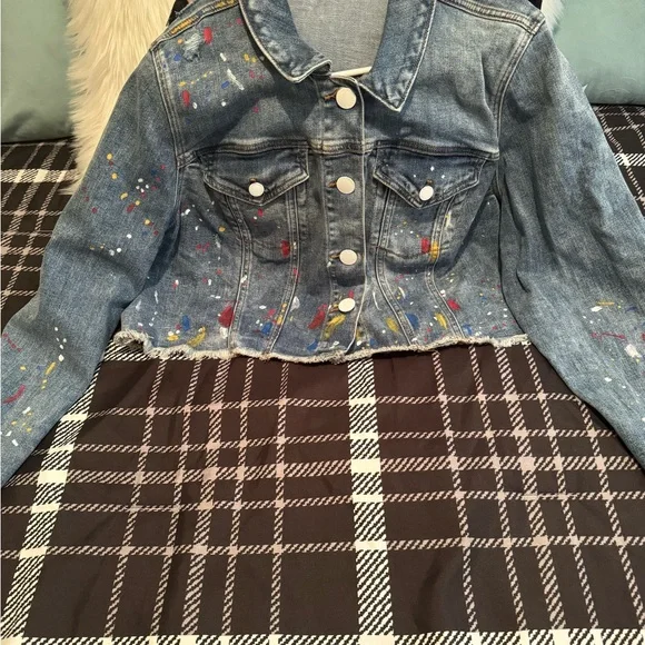 NWOT Lane Bryant paint splatter design blue Jean jacket size 20 - Picture 7 of 7